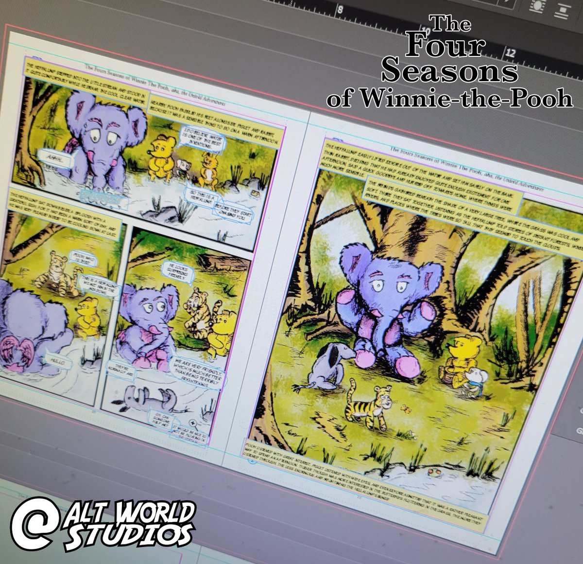 alt_world's tweet photo. I am up to date with all the lettering for the Four Seasons of Winnie-the-Pooh and only have 16 pages left to illustrate for this tribute to Pooh and the 100-acre wood friends. You can sign up for the #Kickstarter release notification below.

#comics #winniethepooh #heffalump https://t.co/PlnI3BDAC1