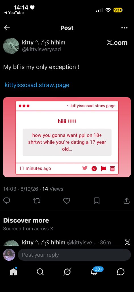 chaeloric's tweet photo. THIS PERSON IS 22 AND DATING A 17 YEAR OLD (who is also on shedrtwt). PLEASE BE CAREFUL WHO YOU FOLLOW !! https://t.co/8TZV4HFuSB
