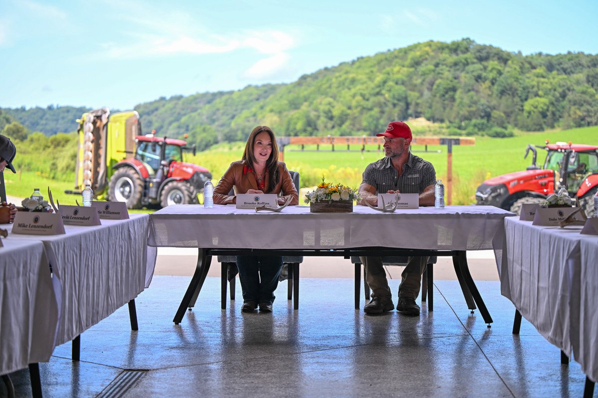 SecRollins's tweet photo. Here in Wisconsin at NFL Hall of Famer turned farmer @joethomas73’s Hall of Fame Farms! 🐄🇺🇸

Sat down with Wisconsin farmers, ranchers, processors, and ag leaders to hear directly about the issues impacting their farms, families, and businesses.

From rebuilding America’s cattle herd and expanding local processing to supporting Wisconsin dairies and lowering input costs, @USDA is fighting every day to put Farmers First.

Thank you, Joe, for welcoming us to the farm and bringing Wisconsin agriculture together!