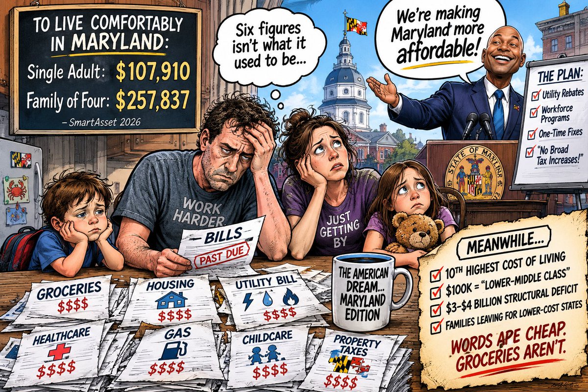 MDBayNews's tweet photo. Living comfortably in Maryland now takes $107,910 a year for one adult.

For a family of four: $257,837.

Maryland ranks 10th-highest in the country for singles, according to a new SmartAsset study.

Six figures isn't what it used to be.

@mdbaynews

https://t.co/WmJJdSHcvb https://t.co/3f6mvJRCDd