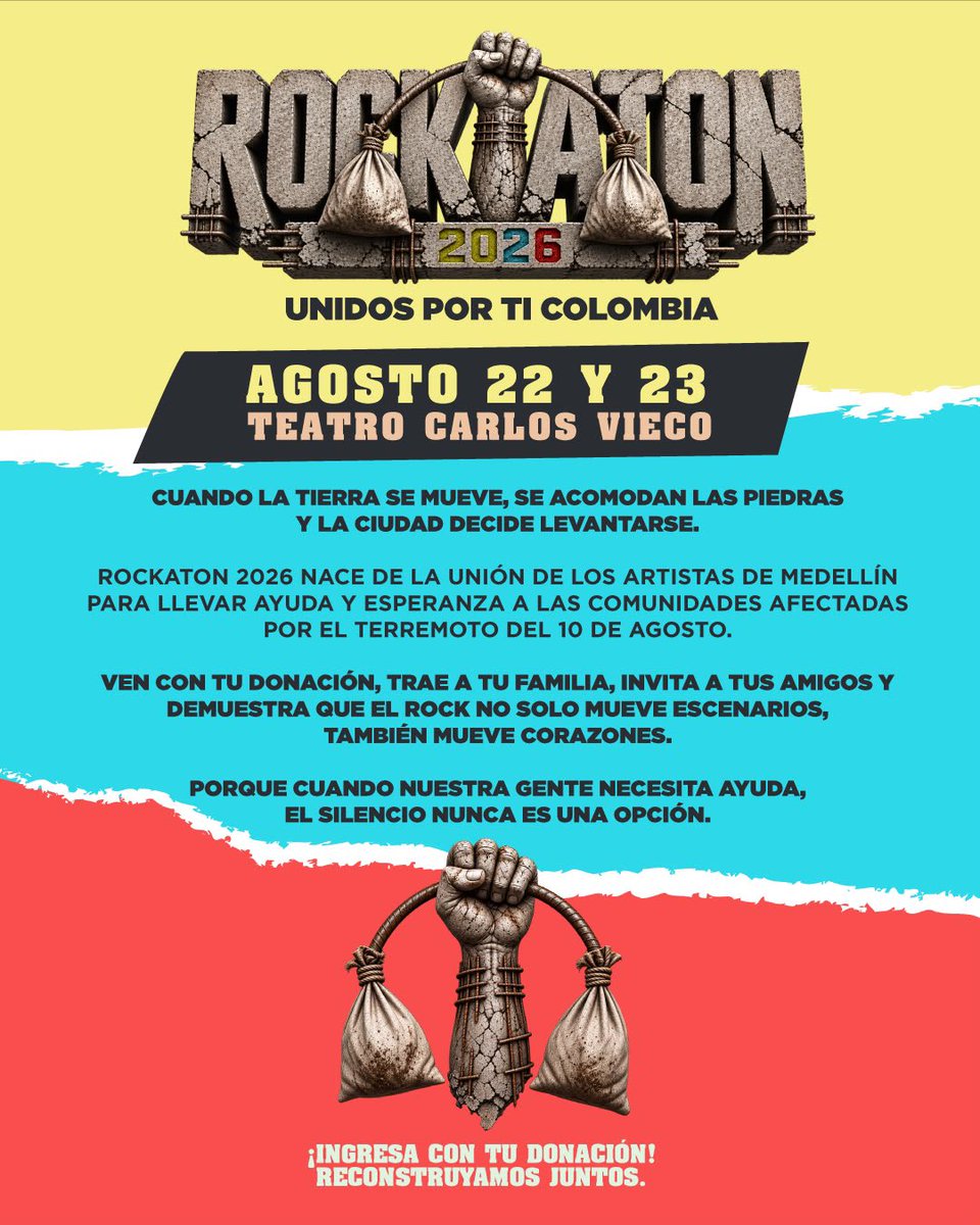 hagalau's tweet photo. Rockatón Medellín. 22 y 23 de agosto. Teatro Carlos Vieco. El rock unido por Colombia. https://t.co/c6e3aAeDdH