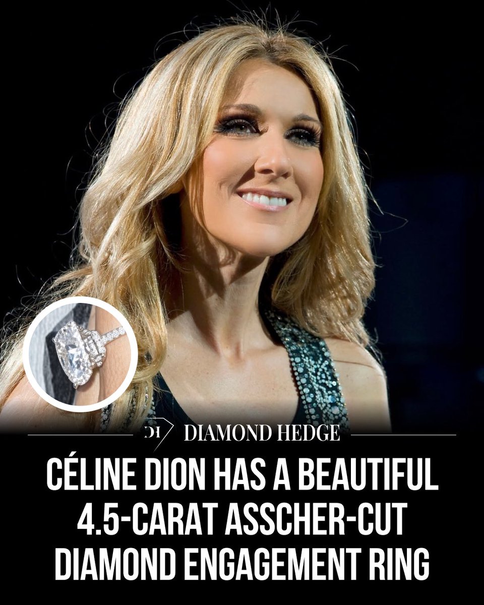 DiamondHedge's tweet photo. Céline Dion has a beautiful 4.5-carat Asscher-cut diamond engagement ring. #CelineDion #asschercut #asscher #titanicmovie #EngagementRing
https://t.co/pyAzbPfi1X https://t.co/qwZXTImyIM