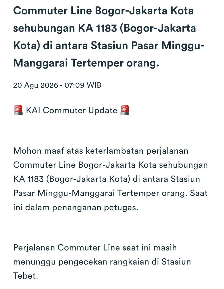 Arapath_'s tweet photo. Di jam yang hampir bersamaan krl kena temper di dua line yang berbeda.... https://t.co/hHiUWyO0i3
