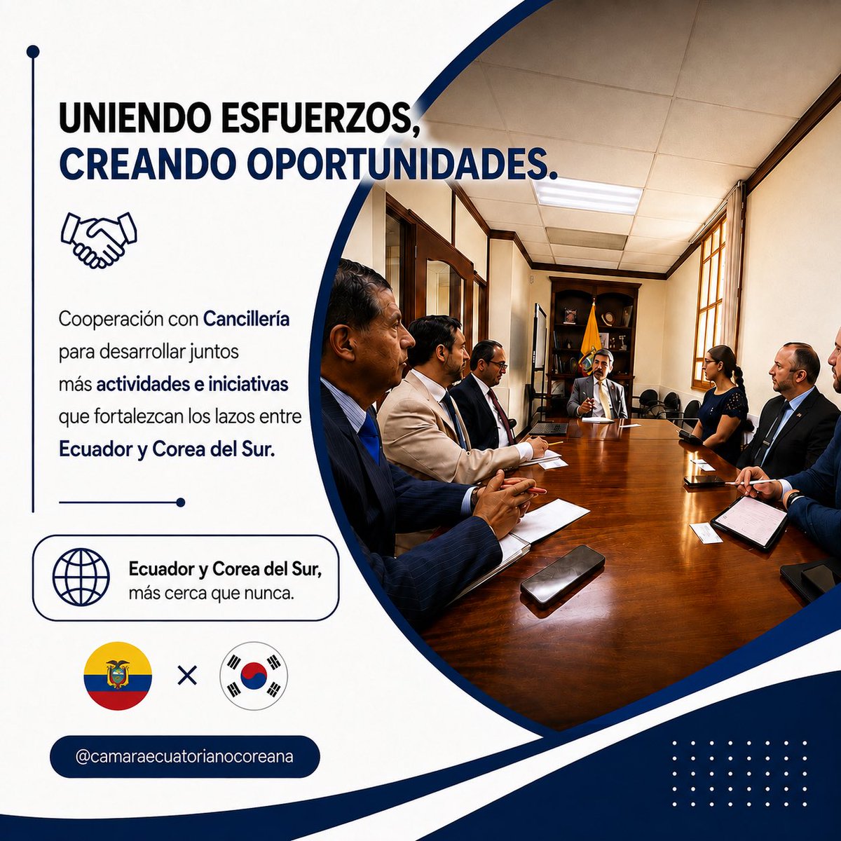 CCEcuCorea's tweet photo. 🤝🇪🇨🇰🇷 Uniendo esfuerzos, creando oportunidades.

Fortalecemos la cooperación con la @CancilleriaEc para impulsar nuevas actividades e iniciativas que estrechen los vínculos entre Ecuador y Corea del Sur.

Seguimos construyendo puentes para generar nuevas oportunidades. https://t.co/J5EbIkwL3N