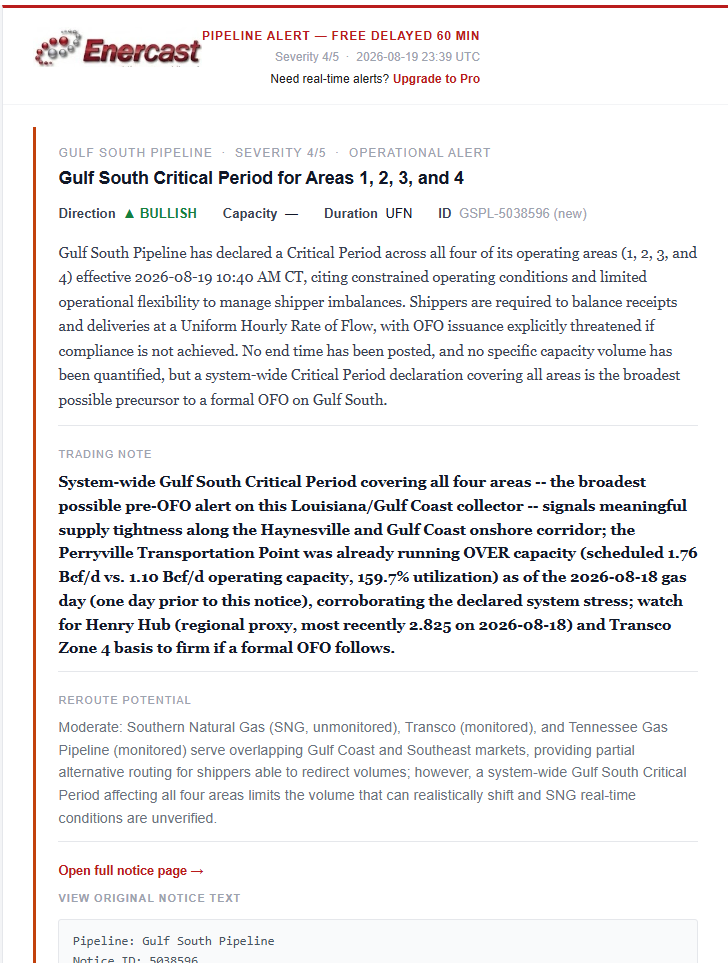 Enercast_com's tweet photo. 2nd Guld South notice today, this time alerting on all 4 operating areas https://t.co/PvdPL14Zoh