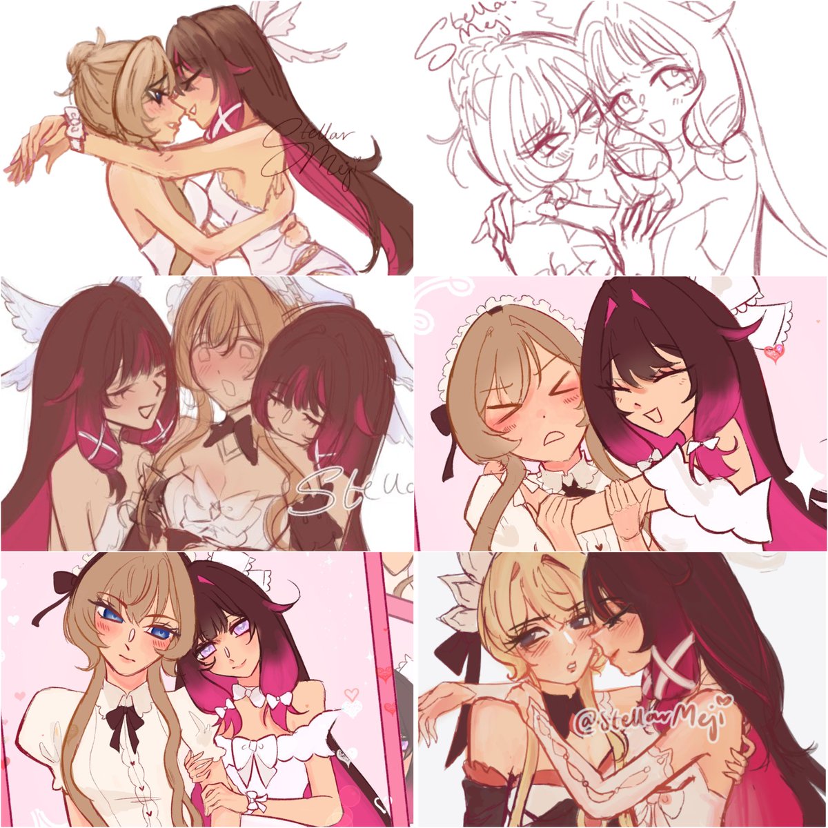 StellarMeji's tweet photo. compiled some #sandbina fanarts omg bina is always clinging onto sandrone girl LET HER BREATHE ‼️😭 https://t.co/Psq6iAIiIY