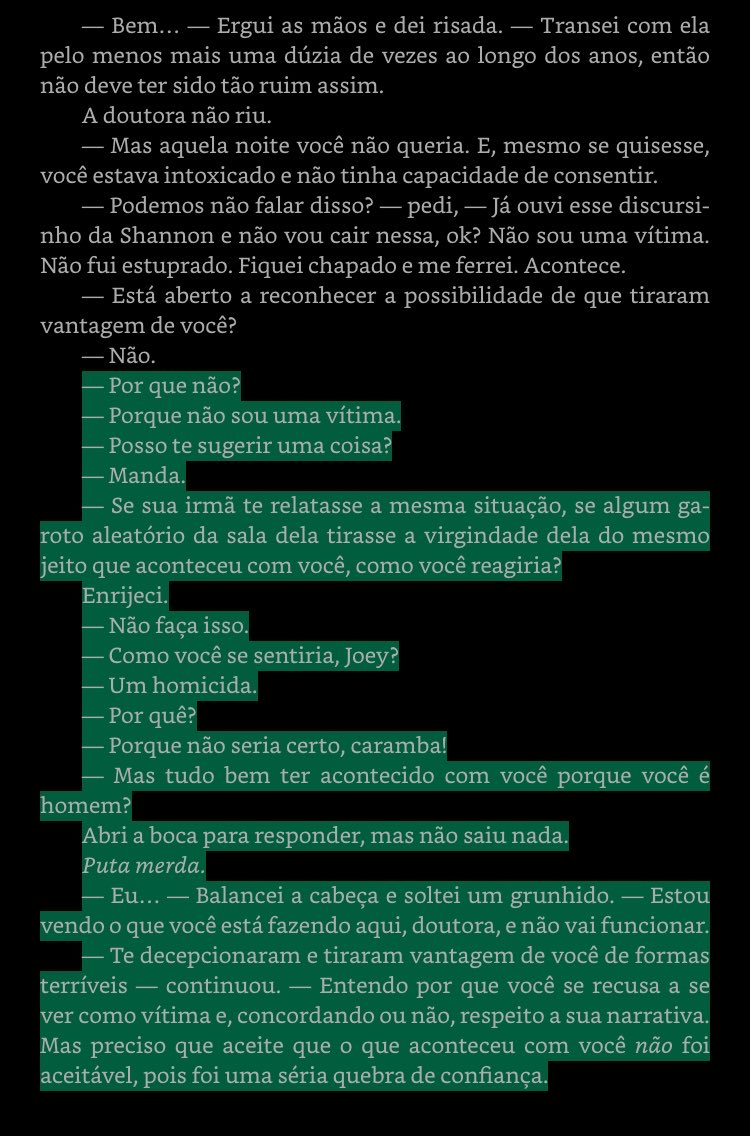 lizzieyoungrr's tweet photo. Sobre a conversa do Joey e do Hugh a respeito de a Lizzie ter dormido com o P na cama do Hugh, vi muitas pessoas atacando o Hugh, mas parece que estão se esquecendo de que ele tem apenas uma parte da história. O Hugh não viu quando a Lizzie estava chamando pelo nome DELE em vez do P. Ele não sabe que a Lizzie foi abusada, ele apenas viu a garota que ama na cama com outro homem. Ele não sabe o que aconteceu por trás daquela situação.

Nem mesmo a Lizzie entende que foi uma vítima. Ela continua se torturando por acreditar que é merecedora do que aconteceu com ela. E, sim, acredito que essa cena existe justamente para mostrar o outro lado da história.

Antes da terapia, o próprio Joey não entendia que também havia sido vítima da Danielle. Foi somente através de uma conversa com o terapeuta que ele conseguiu compreender e reconhecer o abuso que sofreu. Por isso, não faz sentido atacar o Hugh por uma situação que nós, leitores, conseguimos enxergar por completo, mas ele não. Nós vimos o que aconteceu com a Lizzie; o Hugh, não.

A explicação do Joey serve justamente para apresentar ao Hugh uma outra perspectiva, porque, na ocasião em que tudo aconteceu, a Lizzie estava em mania. O Joey já havia passado por algo semelhante, enxergando a Danielle como enxergava a Aoife, então ele consegue identificar algo naquela situação que o Hugh não tem como compreender naquele momento.

Por isso, não acho justo atacar o Hugh por uma cena isolada e sem todo o contexto, principalmente considerando que ele sempre fez tudo pela Lizzie, assim como a Lizzie sempre fez tudo por ele. Sim, a frase que ele disse foi infeliz, mas estamos falando de um assunto extremamente delicado e de uma situação sobre a qual ele não tinha todas as informações.

Vocês realmente acham que, depois que o Hugh descobrir toda a verdade sobre o P, ele vai continuar tendo o mesmo pensamento? Essa cena exige o mínimo de interpretação, porque em nenhum momento ele desconsidera o que aconteceu com a Lizzie. O ponto é justamente que ninguém, além da própria Lizzie, sabe exatamente o que aconteceu com ela. O Joey está sugerindo aquela possibilidade porque passou por algo parecido e consegue enxergar a situação por uma perspectiva que o Hugh ainda não tem.

Não precisamos concordar com a frase do Hugh para compreender por que ele chegou àquela conclusão naquele momento. Contexto também importa.

ABAIXO CENAS DE R6 JOEY NA TERAPIA