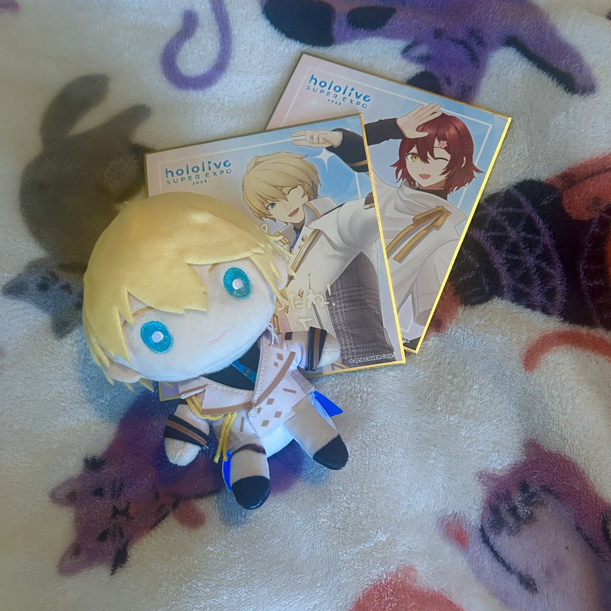 FTmarux's tweet photo. For Holostars JP fans going to the con on Friday or Sunday. 
I’m looking for a new home for my Kishido Temma Nui and Holoexpo 2023 Hanakishi shikishis for 35 dollars cash because I’m worried about shipping. I lost the plastic the shikishis came in sorry... https://t.co/Y4U2nzFcLX