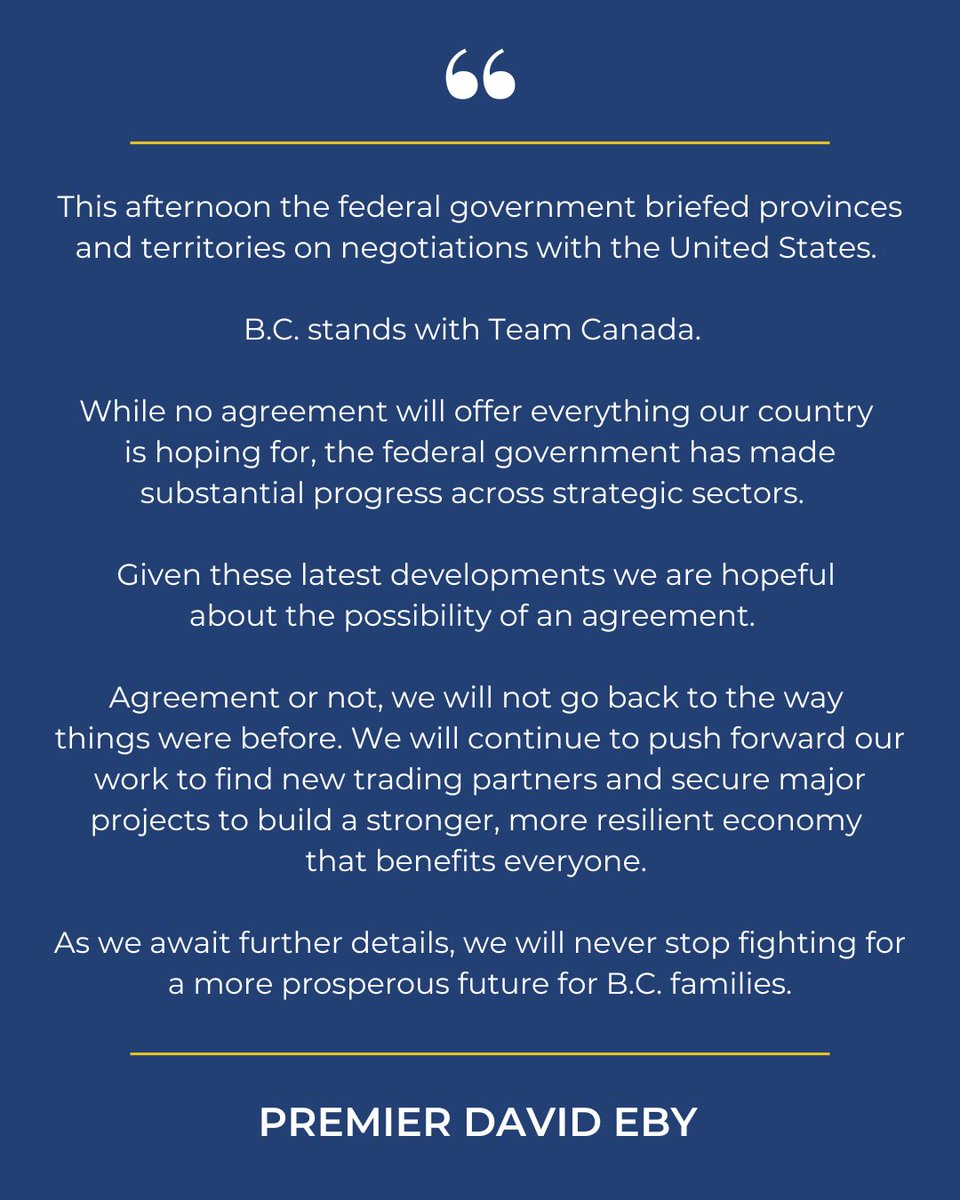 Dave_Eby's tweet photo. My statement on Canada US negotiations. https://t.co/VqHNnh7hnk