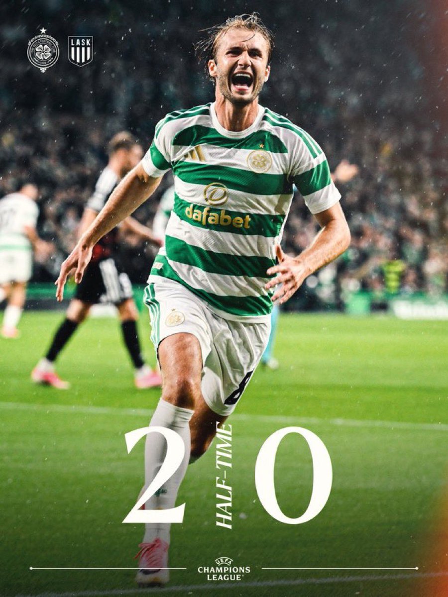 FC7897's tweet photo. HT #Celtic 2-0 #LASK | The Hoops are in full control going in at the break thanks to stunners from Nygren and Duran #CELLAS #UCL https://t.co/FupTr9DhkS
