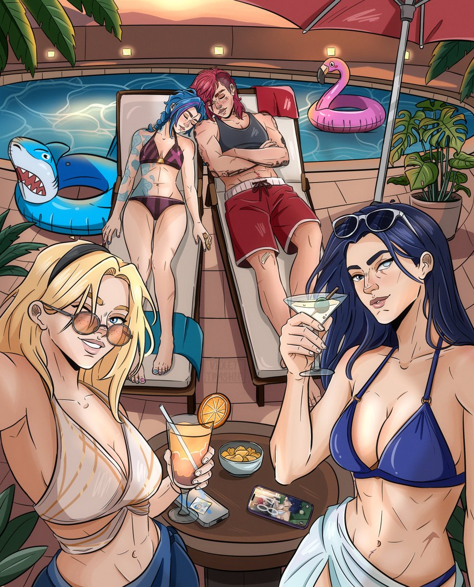 Violetrashie's tweet photo. Caitlyn and lux enjoying some peace after the storm (their girlfriends being little menaces all day) ✨ #caitvi #lightcannon https://t.co/GNA3uunOx8
