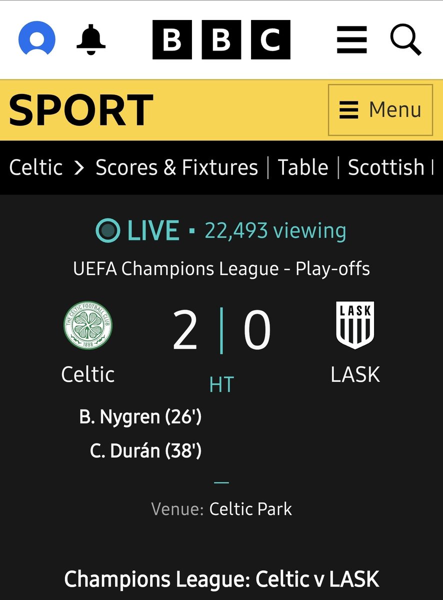 Davecentrum's tweet photo. Two absolute belters from Benjamin Nygren and Camilo Duran send Celtic into the break two up.
#UCL #ChampionsLeague
#CELLASK https://t.co/jLLGBjILrG