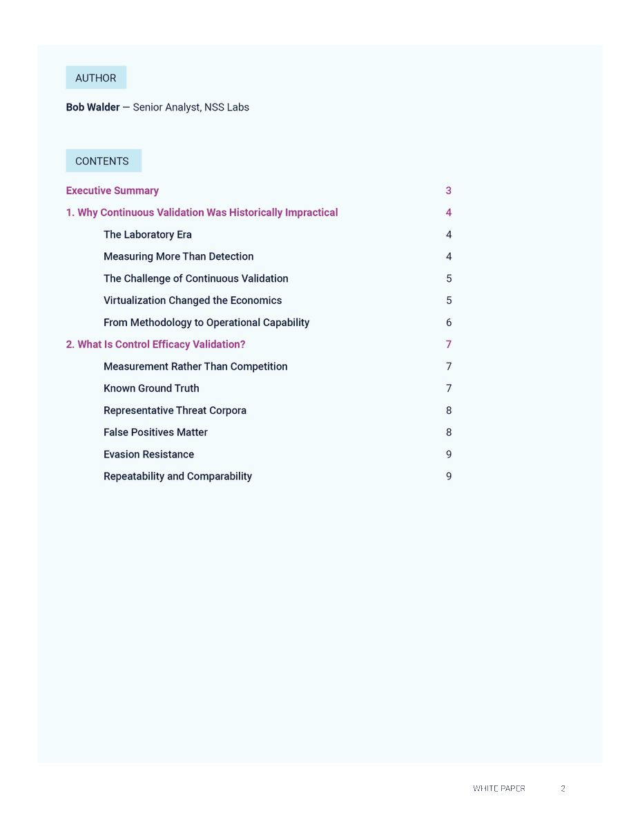 nss_labs's tweet photo. In Part 1 of our White Paper Wednesday series, we introduced the term 'Control Efficacy Validation.'

Part 2 defines what it means and why historically, despite a clear need for it, enterprises have not employed it. (Hint: Time, $, and complexity)

📄Read the full white paper: https://t.co/uAk5Sb5W4P