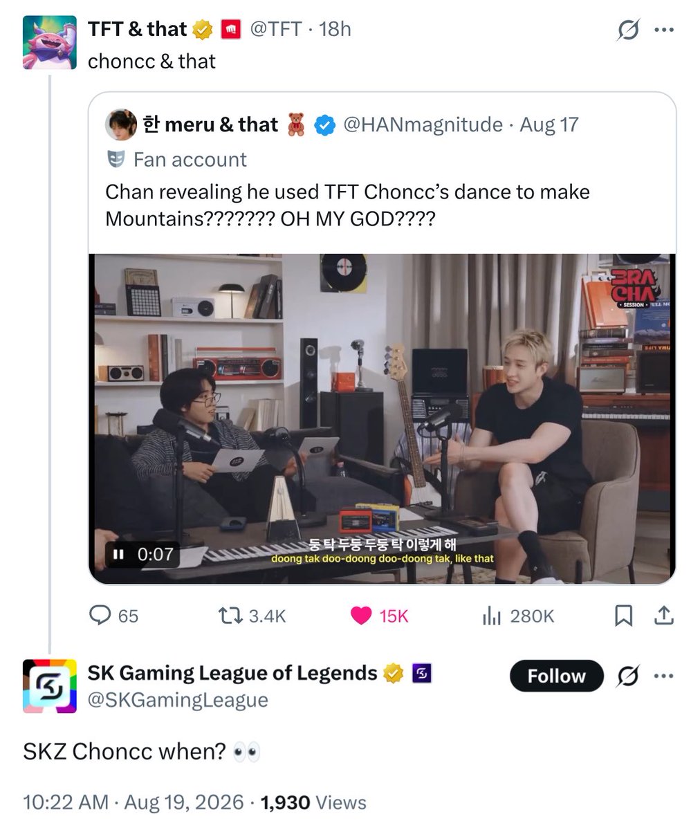 BangChanEmp_'s tweet photo. 🐺🏛️ | ⚫️ X

Last but not least, even SK Gaming League of Legends @SKGamingLeague, official account of the German team that has been part of the esports community since 1997, making it the oldest esports organization in the world, commented under @TFT post related to #BangChan! https://t.co/AhnPQqJXm0