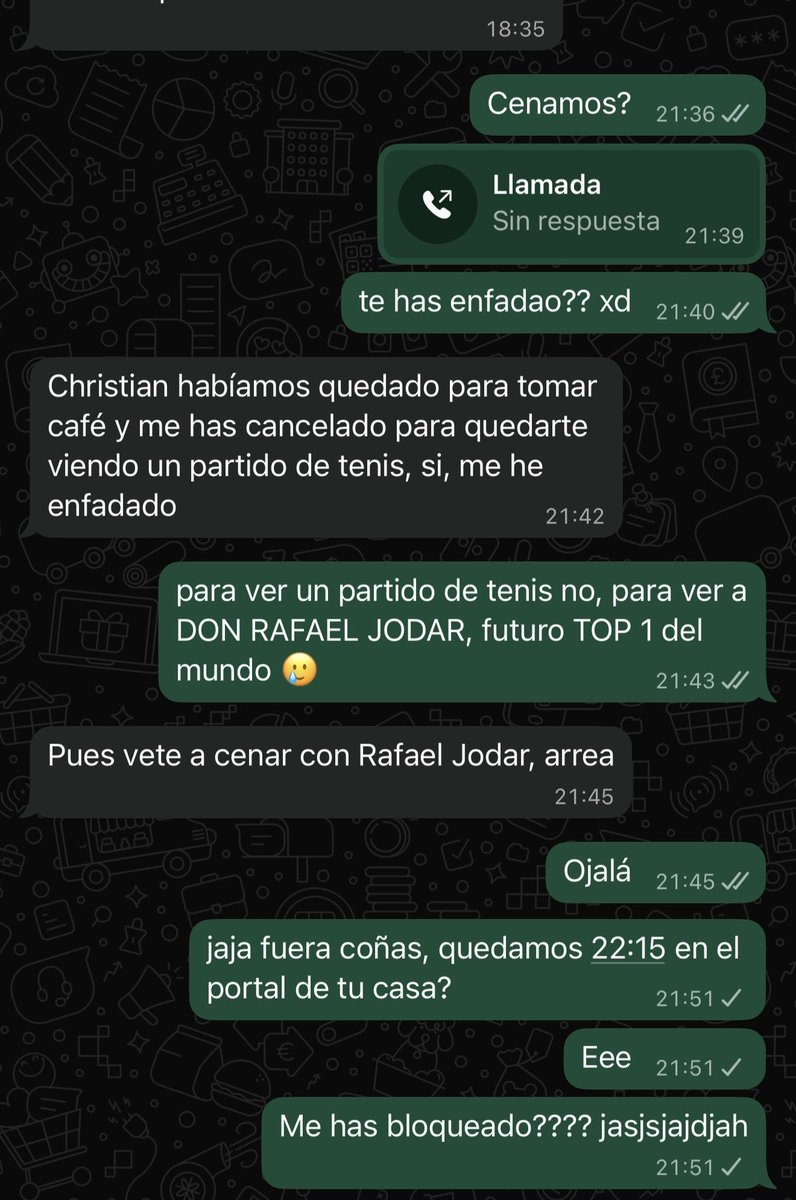 SoyChristian's tweet photo. Espero que Rafael Jodar me invite algún día a ver algún partido suyo…. Es duro ser fiel a alguien en estos tiempos que corren https://t.co/iy6CHRaEyo