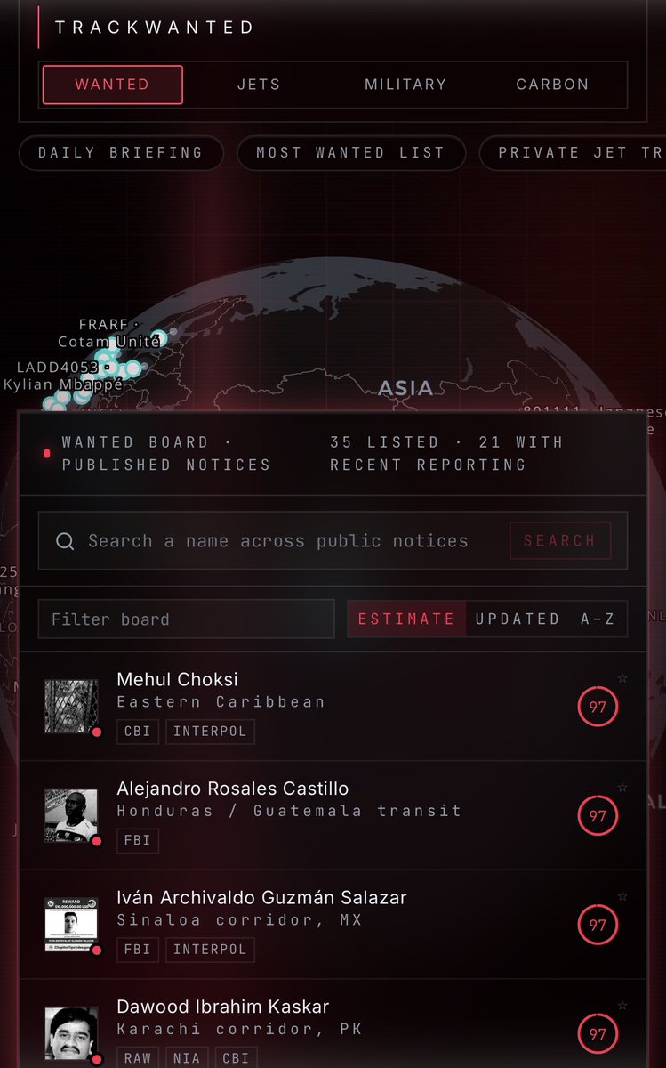 DailyDarkWeb's tweet photo. 🕵️ New OSINT Tool: TrackWanted Puts Wanted Persons, Private Jets & Military Aircraft on One Map

A new open-source intelligence platform called TrackWanted has appeared, combining multiple public-data sources into a single interactive 3D globe.

* The platform currently indexes 35 public wanted cases

* It includes wanted notices sourced from publicly available police and government agency information

* Wanted-person entries include estimated geographic areas, uncertainty visualization and confidence scores

* The platform also tracks 81 private aircraft associated with billionaires, prominent individuals and heads of state

* Aircraft registrations are cross-referenced against aviation registry sources

* A separate military board currently covers 32 military and government airframes, including transport, tanker, surveillance and command aircraft

* Users can also search aircraft registrations and examine estimated flight-related carbon emissions

* The service is free and does not require registration

⚠️ Important: TrackWanted states that wanted-person locations are estimates derived from public reporting and should NOT be interpreted as real-time locations.

Aircraft positions are also described by the platform as simulated telemetry based on realistic schedules rather than confirmed live positions.

⚠️ Analyst Note: The interesting part isn't any individual dataset — most of the underlying information is already public. The value is aggregation. Bringing wanted notices, aviation registries, military aircraft information and geographic intelligence into a single interface can significantly reduce the time required for preliminary OSINT research. Analysts should still validate every result against the original authoritative source before drawing conclusions.

Source:
https://t.co/GJbdU70pmU

#DDW #OSINT #Intelligence #ThreatIntelligence