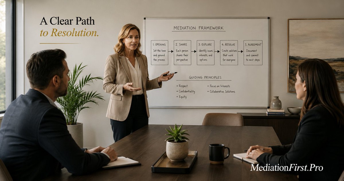 OutmarketPro_'s tweet photo. Mediation is more than a conversation. A structured process helps parties move from repeated positions toward the issues and decisions needed for resolution. See the process at https://t.co/hRxn6KJc2q. #Mediation https://t.co/UVYWtAopdx