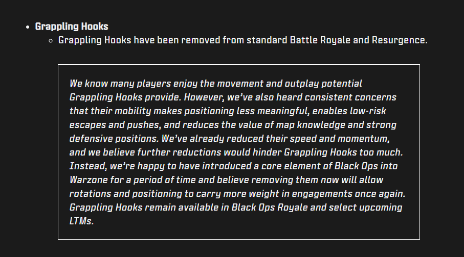 CODWarfareForum's tweet photo. Grappling Hooks have been removed from standard Battle Royale and Resurgence. #waezone https://t.co/eSBQLsSbM3
