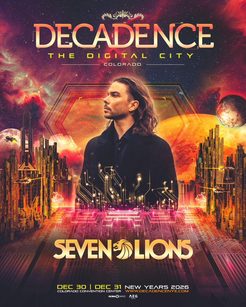 DecadenceNYE's tweet photo. Strangers? Not anymore. The legendary @SevenLionsMusic graces the Decadence CO stage this year 🦁 https://t.co/ddMyBhmT8P