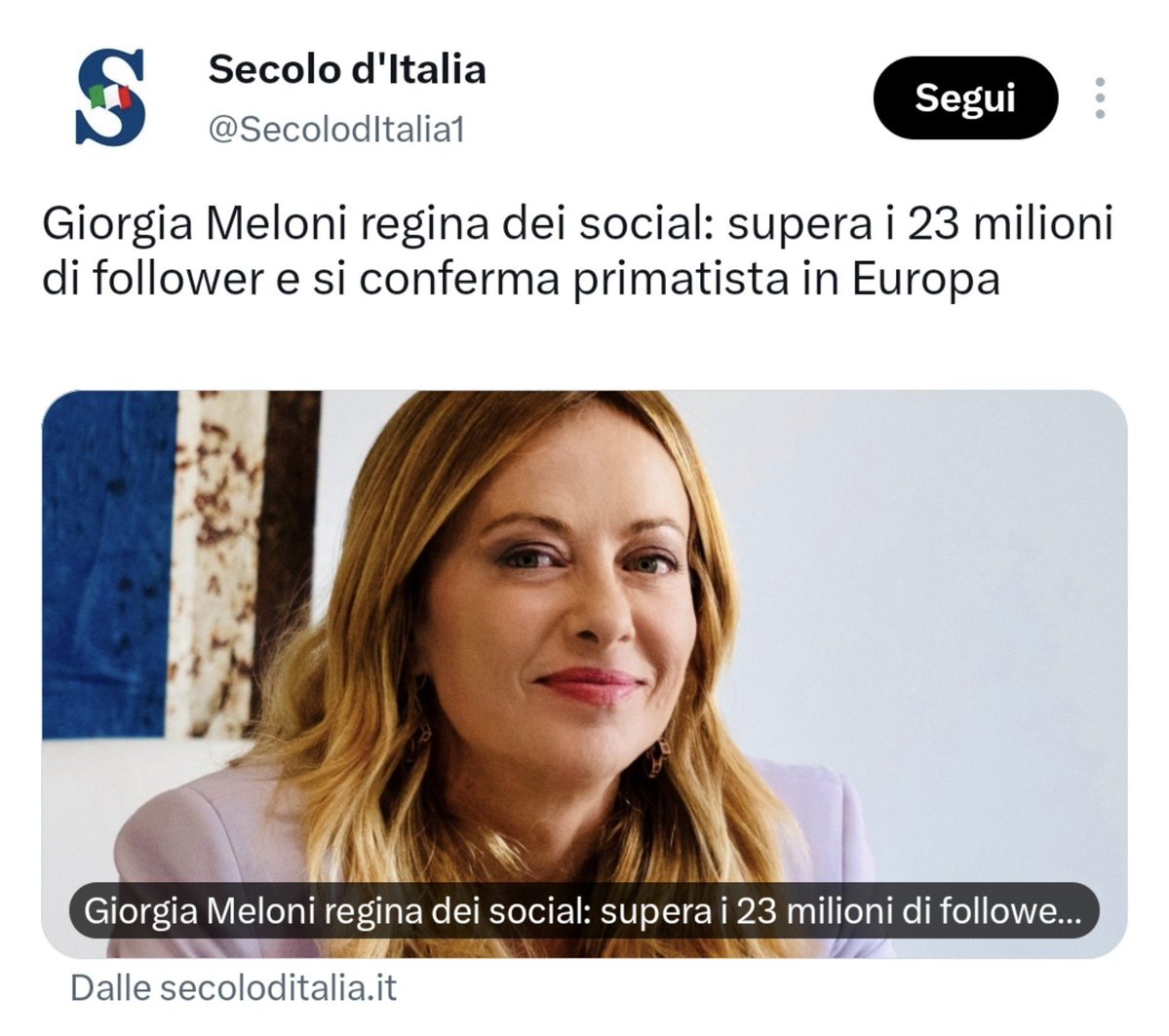 Sabo82AS's tweet photo. Gli italiani sono felicissimi di avere Meloni regina dei social mentre l'Italia va a rotoli!

Proprio felici. https://t.co/6iVoBNBahL
