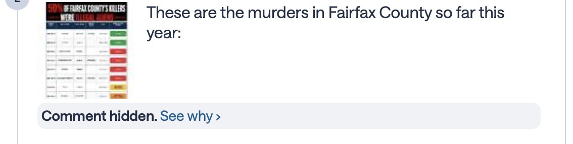 lukerosiak's tweet photo. Boomers on the hellsite Nextdoor were saying we shouldn't care about the murder in Virginia because "most crime is committed by white men." I posted the actual names and immigration status of EVERY murder in Fairfax, without further comment. It was deleted for "discrimination." https://t.co/eUED1BjWqj