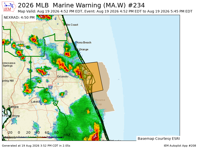 WJONIPwx's tweet photo. MLB issues Marine Warning [wind: >34 KTS, hail: 0.00 IN] for Volusia-Brevard County Line to Sebastian Inlet 0-20 nm [AM] till 5:45 PM EDT https://t.co/KsDCOuwdyP https://t.co/Lhi243telU