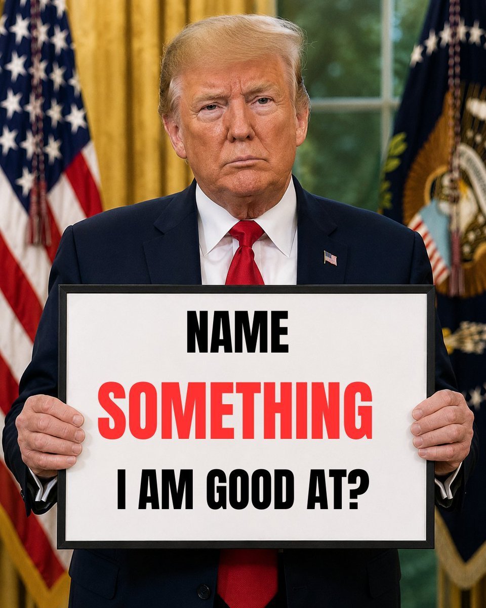 RealNaJadi1's tweet photo. Name ONE thing Trump is good at? 

A) Presidency 
B) Politics 
C) Humanity 
D) Intelligence 
E) Something else? https://t.co/aLzsJfE8L9