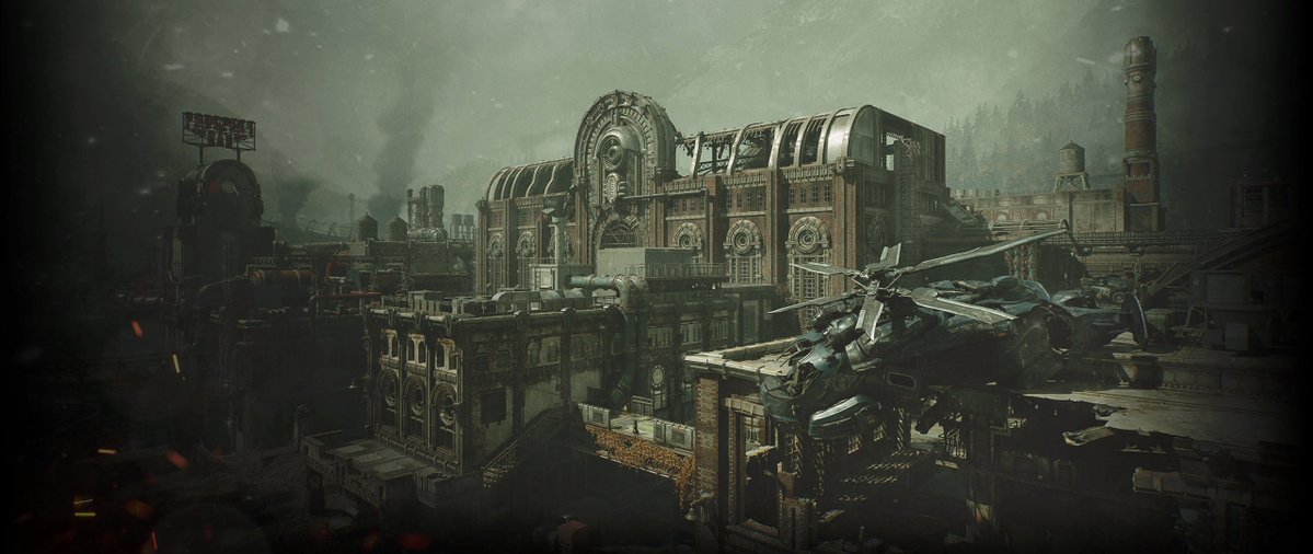 InfoXbox_'s tweet photo. 🚨| Nuevos mapas de Horde Siege encontrados en los archivos de Gears of War: E-Day. 

◽Downtown West: Una zona de guerra nocturna y lúgubre a pie de calle, marcada por un letrero de neón brillante de "Major Burger" y un tren monorraíl averiado.

◽Downtown East: Una extensa zona de construcción diurna dominada por imponentes grúas amarillas y una irónica valla publicitaria con la leyenda "Tiempos de paz".

◽Industrial: Un distrito fabril envuelto en niebla tóxica, con la arquitectura clásica de ladrillo COG y un helicóptero King Raven estrellado.