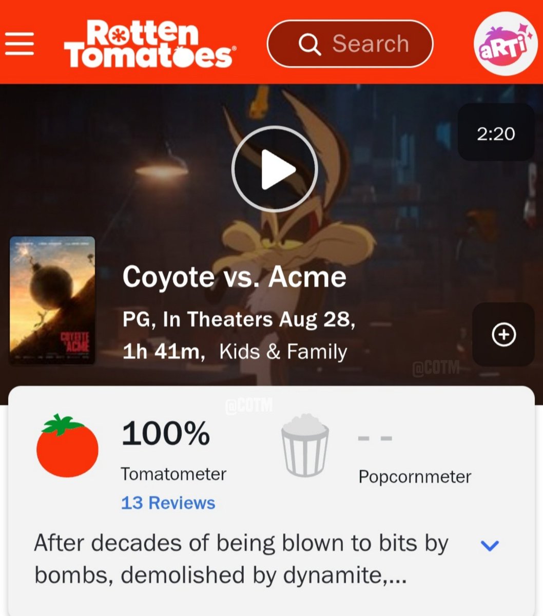 TheCartoonBase's tweet photo. EXCLUSIVE: Steven Ray Byrd says the 100% Rotten Tomatoes score for ��COYOTE VS. ACME’ made his heart happy.

“I shared it right away and truly made my heart so happy. I’m excited to see more audience reactions.” https://t.co/DVJtPgxDEJ