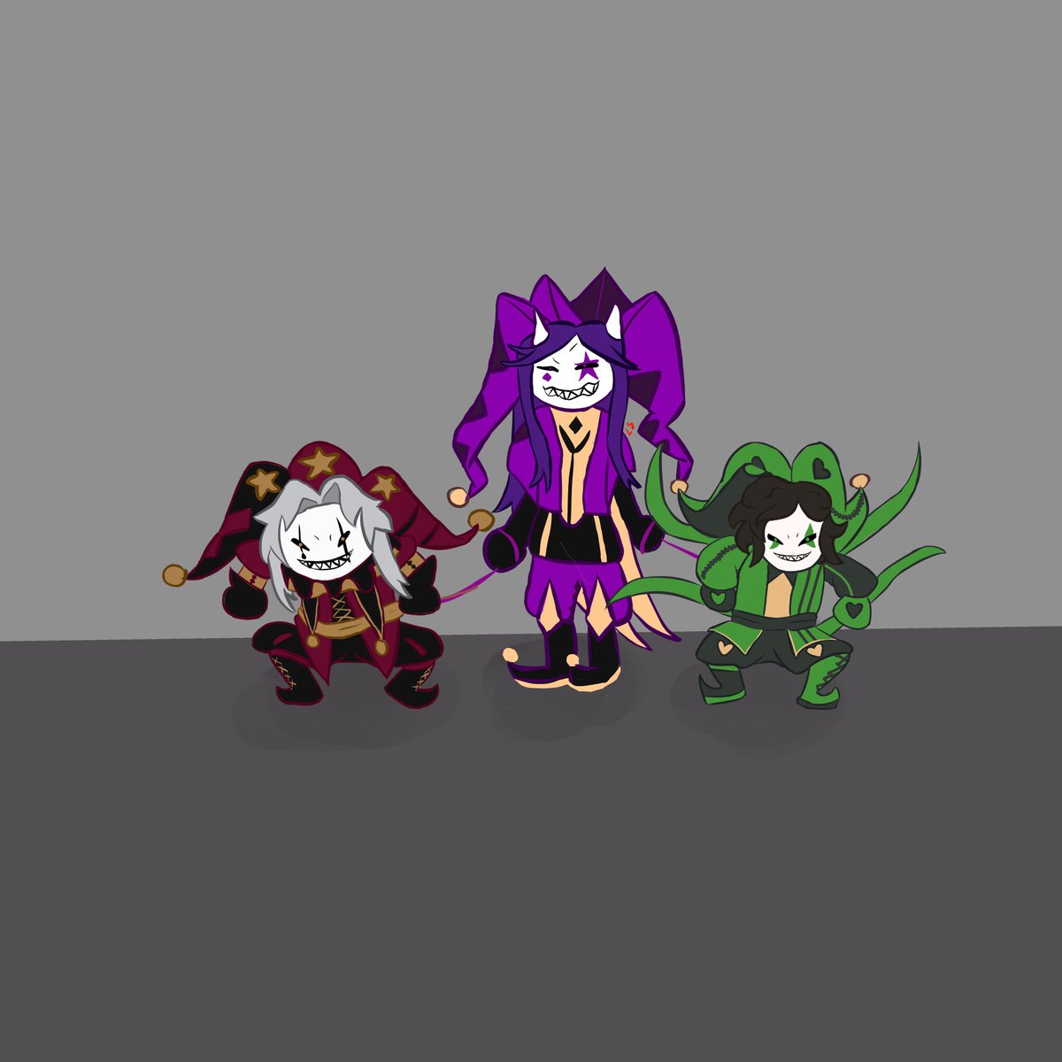 Milazinhart's tweet photo. Jester cuidando do Pierrot e do Arlequim

#tfc  #pierrot #jester #arlequim #thefreakcircus #fanart https://t.co/OmeywB7H7W