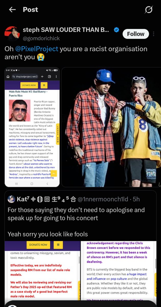studioyoongi's tweet photo. girl out of all people you ain’t the one who should be talking about racism when you are a racist, get help you freak gomdorichick 😭 https://t.co/0af53qobGX