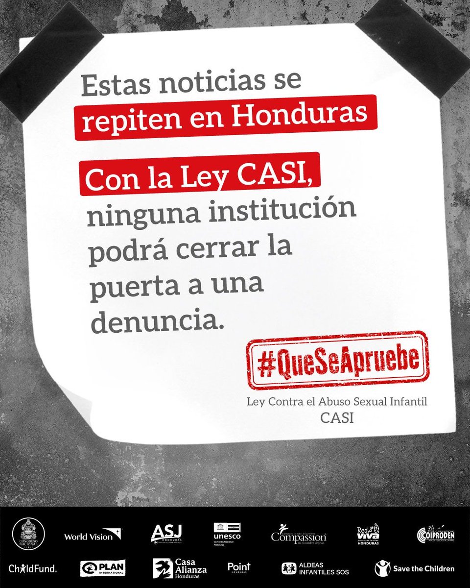 asjhn1's tweet photo. Estos titulares no son casos aislados. Con la Ley Contra el Abuso Sexual Infantil (Ley CASI), las instituciones públicas y privadas trabajarán de forma obligatoria y coordinada en la prevención de la violencia sexual en contra de niñas, niños y adolescentes.

 #QueSeApruebe https://t.co/JW2aVPdHwd