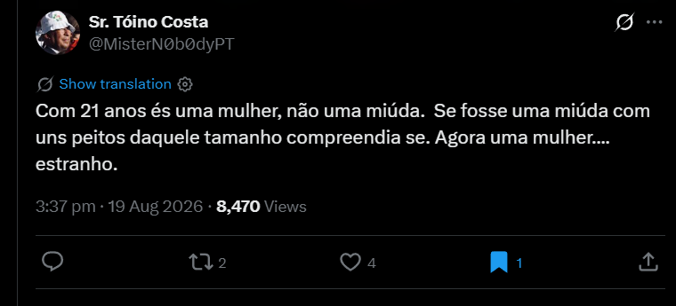 ARainhadoCulto's tweet photo. Estes homens são nojentos. Eu nunca tive peito quase nenhum, nem posso usar sutiãs ou biquinis com copa, é pá é o corpo que tenho. Tenho 23 anos mas sempre gozaram comigo por causa disso. Acho que já têm idade para não fazer comentários destes sobre o físico de outras pessoas. https://t.co/XAQnDt9qL2