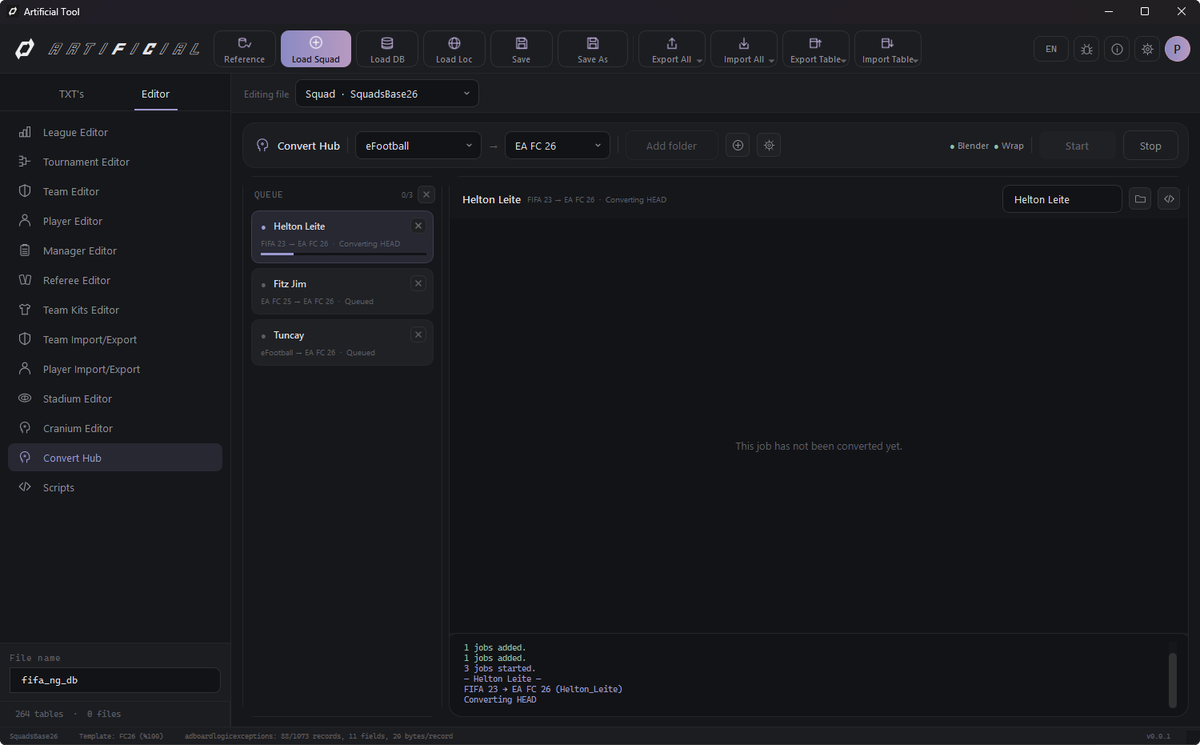 artificialtool's tweet photo. 🔹Converter Hub live: Auto-convert models from FIFA 23, FC 25, and eFootball to FC 26 directly via UI—no Blender needed! (FC 27 support in dev).

🔹3D previews for all converted models. https://t.co/XcKGVIlrCI