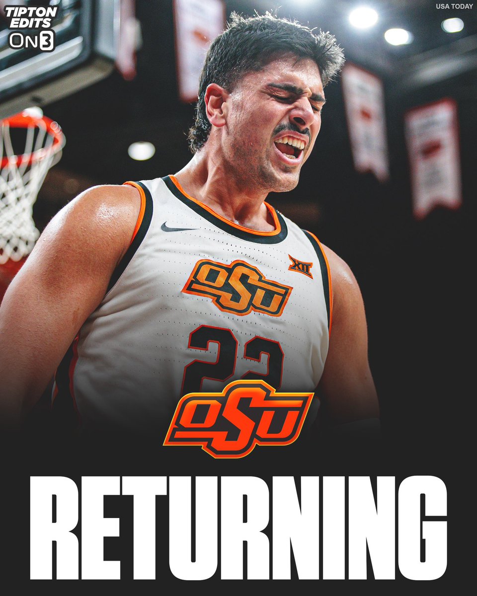 JoeTipton's tweet photo. NEWS: Parsa Fallah is returning to Oklahoma State for a fifth year of eligibility, he told @On3.

The 6-10 senior averaged 14.7 points and 6.0 rebounds per game this past season. Fallah suffered a torn ACL in February but now gets one more run with the Cowboys. 

https://t.co/WNmp2go5WY
