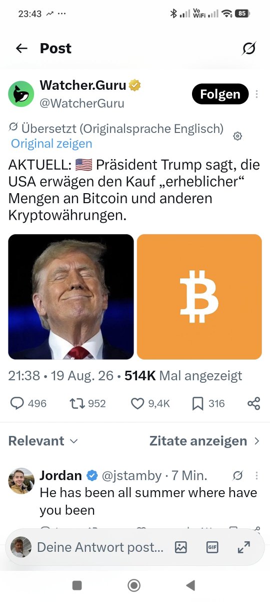 RogerSchweizer's tweet photo. @KryptoWolfGER Zeit und Daten sind out, Trump und X so gehts. https://t.co/Q7Gx22sevc