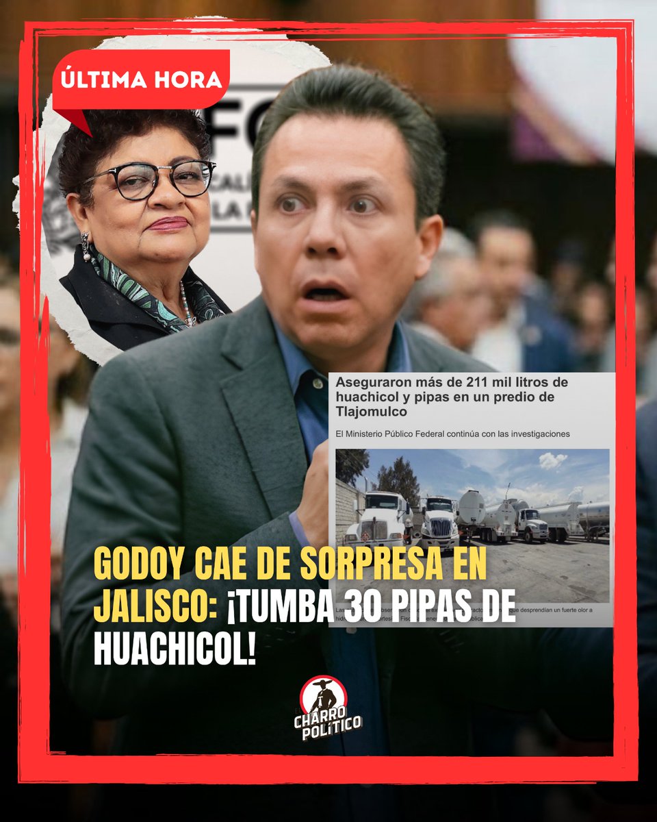 CharroPolitico's tweet photo. ⛽ GODOY CAE DE SORPRESA EN JALISCO: ¡TUMBA 30 PIPAS DE HUACHICOL!

El discurso de la “legalidad” parece tener un curioso problema en Jalisco: suena fuerte cuando el escándalo político está enfrente, pero se vuelve mucho más discreto cuando las preguntas alcanzan a Movimiento Ciudadano. 🤔🟠

Mientras figuras como Mirza Flores exigieron respuestas por el caso del alcalde de Tequila, ahora todas las miradas deberían ponerse también sobre el gigantesco operativo contra el presunto huachicol en Tlajomulco. ⛽🚨

Y aquí no solamente debería dar explicaciones el alcalde Gerardo Quirino Velázquez. También corresponde preguntar qué postura asumirá el gobernador Pablo Lemus, cabeza del gobierno emecista en Jalisco. 👀

¿HABRÁ LA MISMA EXIGENCIA DE LEGALIDAD? ¿Lemus pedirá que se investigue hasta las últimas consecuencias, caiga quien caiga? ⚖️

Ojo: que exista un operativo no demuestra por sí mismo nexos de funcionarios con actividades ilícitas; eso tendrá que determinarlo la autoridad competente. Pero políticamente, guardar silencio tampoco ayuda a despejar las dudas.

Porque para hablar de legalidad hay que sostener la misma vara siempre, incluso cuando las investigaciones ocurren en territorio gobernado por los tuyos. 😏🍊

🔄 COMPARTE y exige que en Jalisco no haya intocables.

#PabloLemus #GerardoQuirino #Tlajomulco #Huachicol #Jalisco #MovimientoCiudadano #Legalidad #Transparencia 🚨