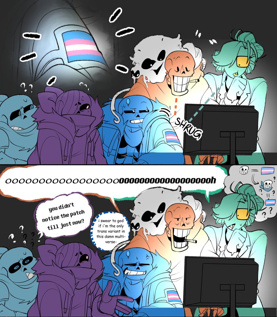Artsyrean's tweet photo. The rp is honestly so fun, especially cause happey just let's me do dumb shit like this

[ Sans, Undertale AU, UTMV, post-doctor megalo, Underswap, papyrus, undyne ] https://t.co/SJ7p6xs9pY