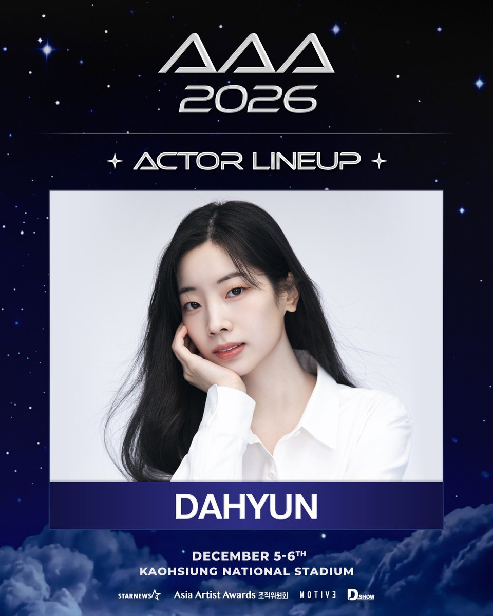 godmitzu's tweet photo. Actress DAHYUN will attend the 2026 Asia Artist Awards at Kaohsiung National Stadium on December 5-6th! https://t.co/GUYvdOe1Ia
