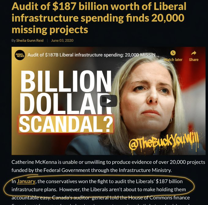 TheBuckYouWill's tweet photo. 🚨Where the fuck is the money McKenna?🚨

How come this story has just 'disappeared' from the national conversation?

--> $187,000,000,000 !!Poof!! !!Gone!! <--

The Canadian media is 100% complicit in *another* Liberal cover-up.

(Make sure to tag @cathmckenna - she's blocked me for some odd reason - maybe because I told everyone she ate dog when she was in China - Spoiler: She did!!!😜)