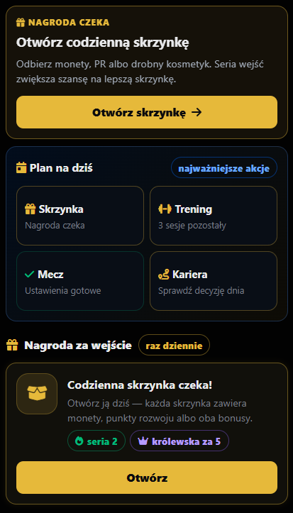 meczrealu's tweet photo. Siemanko Wariaty, mały upgrade odnośnie giereczki.   

Wersja 1.0 Giereczki "Kariera" by Admin MeczRealu, jest praktycznie gotowa - tzn. wyjdzie w praniu, bo nie robiłem zbytnio symulacji XD, ale trzymajcie kciuki, za mój mózg i AI. Mechanizmy wydają się działać, treningi, bonusy, skrzyneczki itp wszystko śmiga jak należy...   Dopiero po pierwszym meczu będziemy mogli wyciągnąć jakieś błędy i niedociągnięcia.   

Jak to działa❔ 

Wybierasz jednego zawodnika Realu na cały sezon. Pomiędzy meczami rozwijasz jego karierę, formę, cechy, a przed spotkaniem ustawiasz treningi i zadania. Po meczu system pobiera prawdziwe dane - skład, minuty, gole, kartki, oceny oraz dostępne statystyki podań, strzałów, dryblingów, pojedynków i obrony — i przelicza je na punkty. Każda pozycja ma inną punktacje, tak samo zawodnicy mają różne przeliczniki punktów.  

 Łapcie kilka zdjęć z gierki - to głównie dla osób które nie mają u Nas konta.