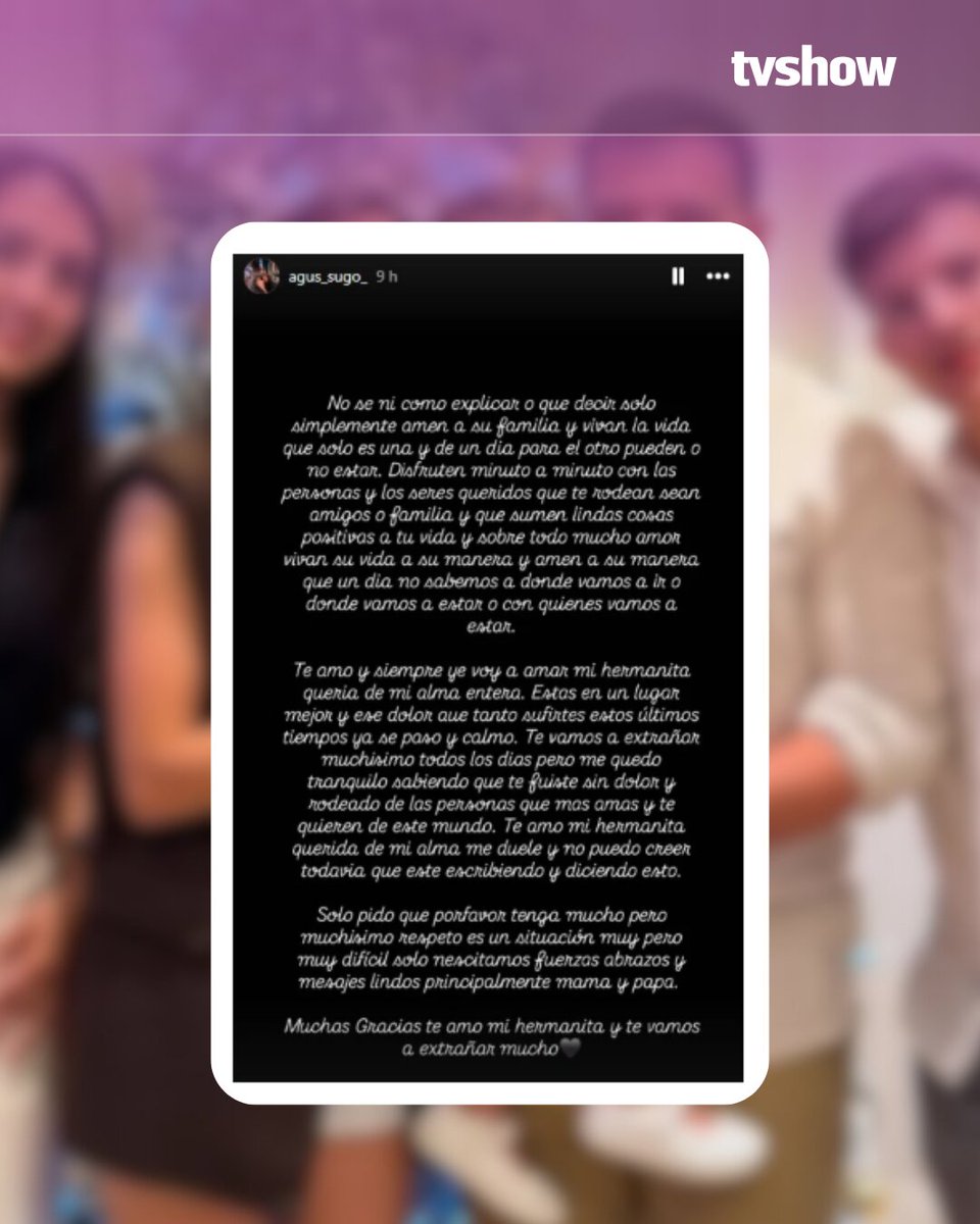 elpaisuy's tweet photo. "Te fuiste sin dolor y rodeada de las personas que más amas", expresó Lucas Agustín Sugo, hermano de Florencia, en un extenso texto que compartió en una historia de su cuenta de Instagram https://t.co/7fXmKgYUu6 https://t.co/noCUcVGn8n