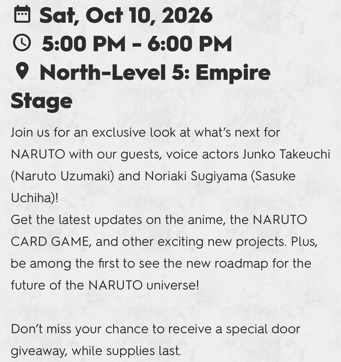 portalborutobr's tweet photo. 🚨| O palco especial de NARUTO na New York Comic Con 2026 contará com “atualizações sobre o anime, o NARUTO CARD GAME e outros incríveis novos projetos da franquia”, segundo o site oficial do evento. https://t.co/KjnQknJRms