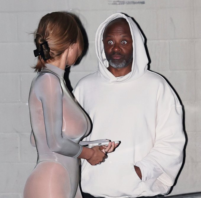 StreamerBatch's tweet photo. Bianca Censori goes fully sheer in silver while out with Ye 👀 📷 

The Sun https://t.co/KEReVkpmsg