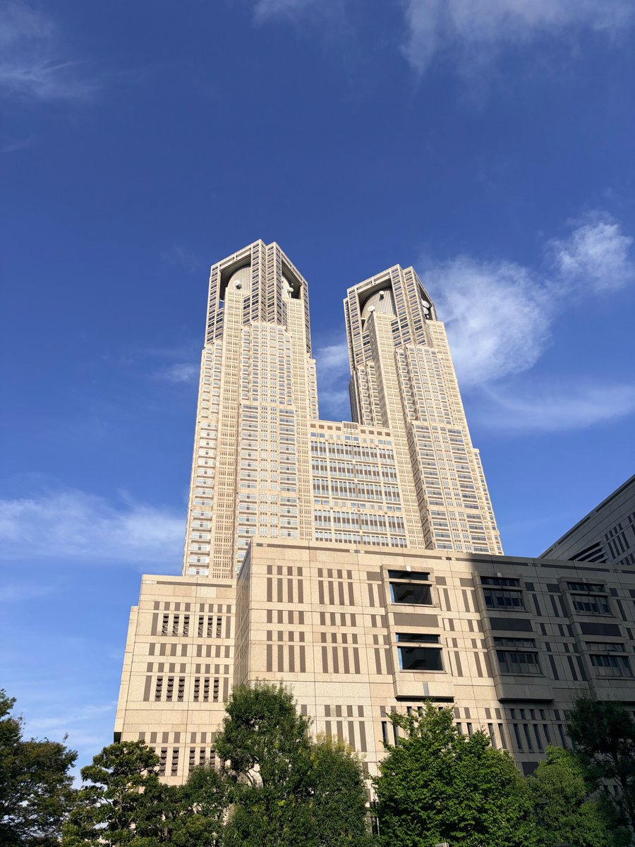 chankatto's tweet photo. （2026.08.20 木）
今朝は快晴。
今日も暑くなりそうです。
でも明日から下り坂？

写真は07時頃、西新宿の住友三角ビル、トチョー、NSビル。 https://t.co/NJ7vL4ZhCF