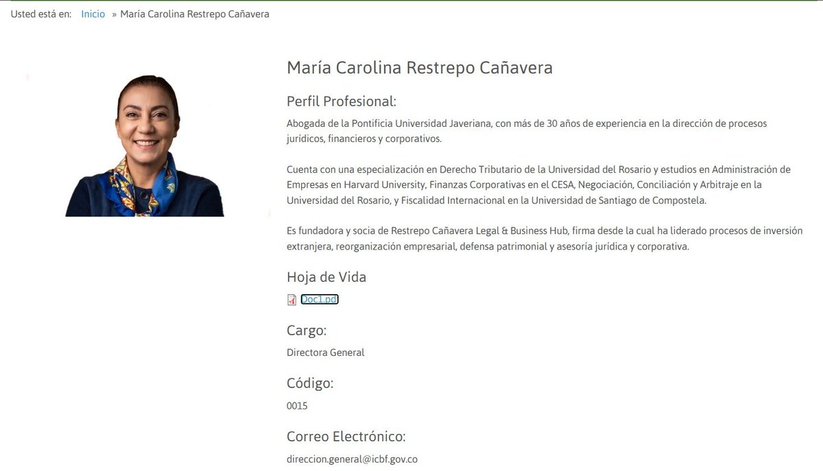 LeGoBo_'s tweet photo. El Manual de Funciones del ICBF indica que la Directora General de la Entidad debe tener 24 meses de experiencia profesional relacionada.

La doctora Restrepo tiene una trayectoria corporativa muy respetable ¿Pero cuál es su experiencia en infancia y adolescencia? https://t.co/Q7IVLDUmoQ