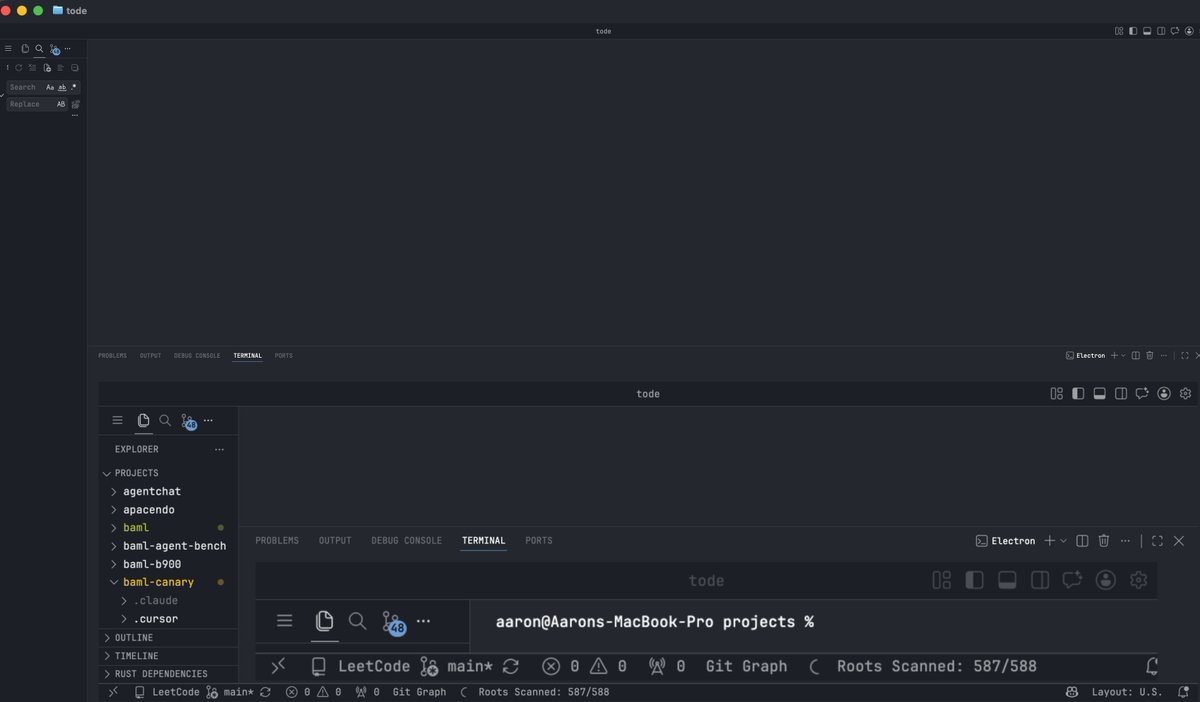 aaronvi's tweet photo. Now you can run VSCode inside a VSCode terminal inside a VSCode terminal inside a terminal (ghostty) https://t.co/9EaEFgOygT