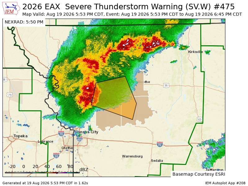WJONIPwx's tweet photo. EAX issues Severe Thunderstorm Warning [wind: 60 MPH (RADAR INDICATED), hail: <.75 IN (RADAR INDICATED)] for Caldwell, Carroll, Clinton, Daviess, Livingston, Ray [MO] till 6:45 PM CDT https://t.co/qZMjTeipZb https://t.co/12Hko9Llas