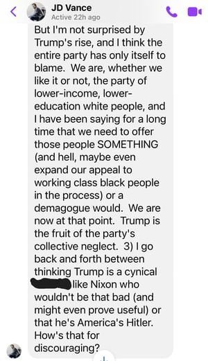 T__M__Taylor's tweet photo. @AnnieSmilesToo JD Vance knew the truth https://t.co/WGunwmlRE3