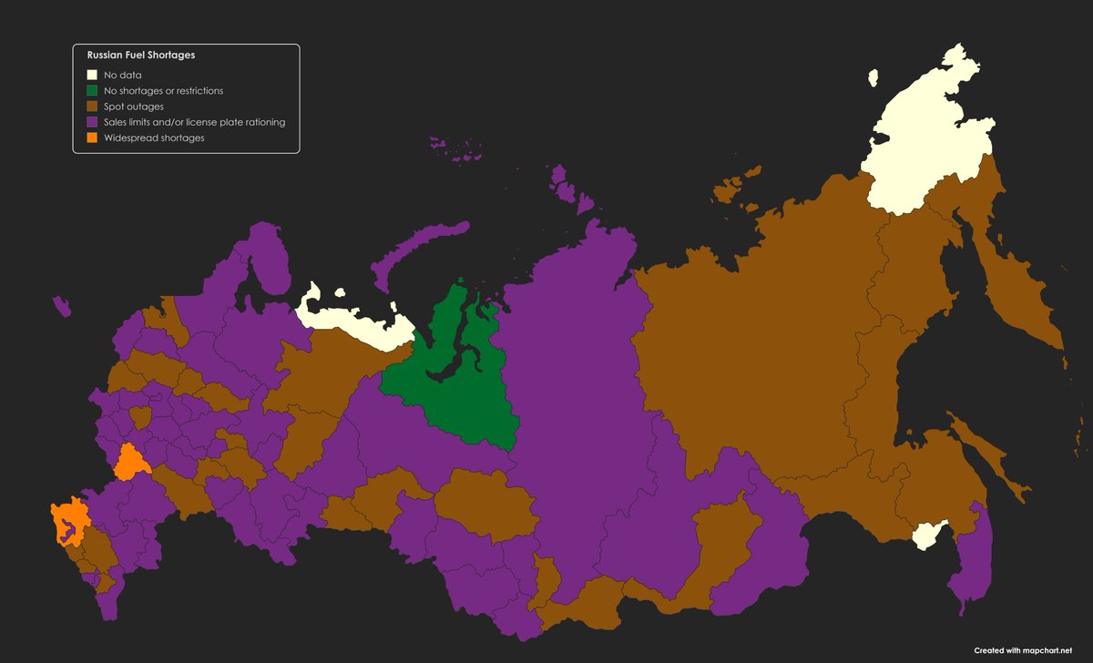 MalcontentmentT's tweet photo. Russian Fuel Crisis II Update for 19 August 2026 🧵

The situation continues to deteriorate.

Gazpromneft, Tatneft, and Rosneft announced nationwide sales limits, which vary by region.

Russia is banning diesel exports through 31 January 2027.

1/14 https://t.co/4bl6pYaHxK